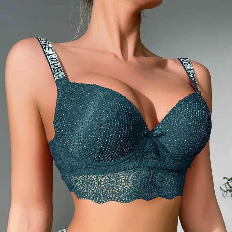 Beauwear Elegant Rhinestone Straps Scallop Trim Bra